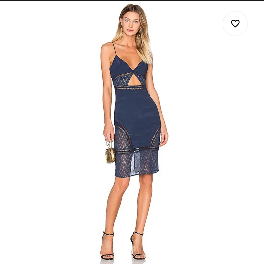 NWT NBD Aubrey Midi Dress, Navy / Gold